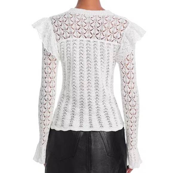 AQUA Pointelle White L/s Open Knit Pullover Sweater XS Feminine Cottegecore Lace - Picture 10 of 10